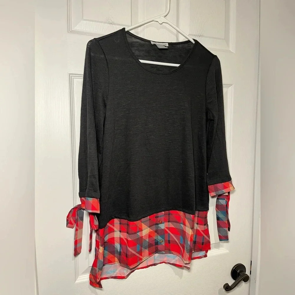 Notations Size Small Black Red Plaid Split Hem Bl… - image 2